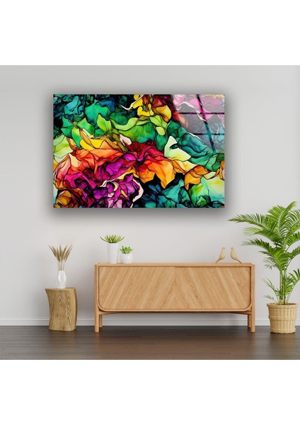 Soyut Mürekkep Çalışması Temperli Cam Duvar Tablosu