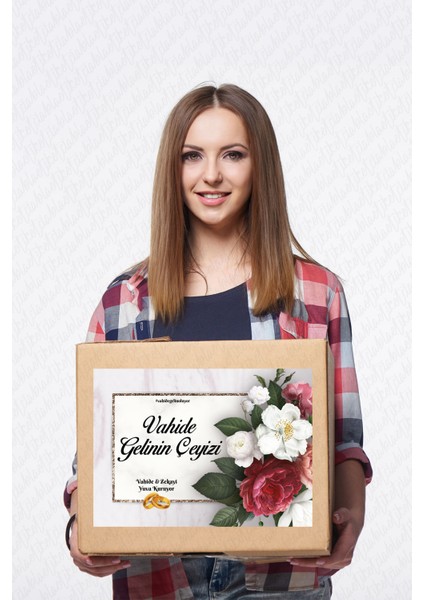 Isimli Çeyiz Etiketi - Kendinden Yapışkanlı - A4 Ebat (29 x 21 Cm) - Model 002 - 10 Adet