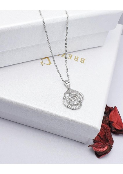 Diamond Serisi Zirkon Taşlı Gül Model Gümüş Kadın Kolye fiyatları