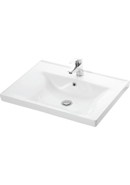 Çiğdem 80 cm Beyaz Mdf Seramik Lavabolu Asma Banyo Alt Dolabı