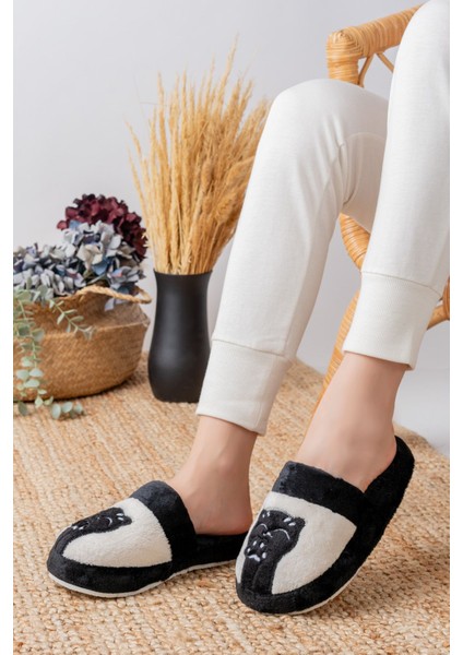 Kadın Kedi Nakışlı Günlük Yumuşak Sessiz Taban Ev Terliği fiyatları