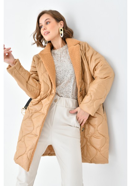 Kadın Kürk Detay Kaban Camel RBN4067 fiyatları