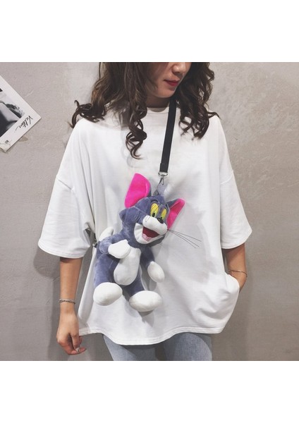 Yavru Kedi Peluş Karikatür Kedi ve Fare Omuz Crossbody Peluş Cep Telefonu Çantası (Yurt Dışından)