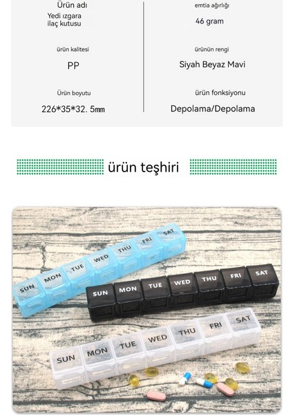 Yedi Bölmeli ve Haftanın Yedi Günü Taşınabilir ve Taşınabilir Hap Kutusu (Yurt Dışından)