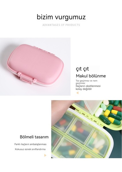 Mini 8 Izgara Taşınabilir Toz Geçirmez Mühürlü Küçük Hap Kutusu (Yurt Dışından)