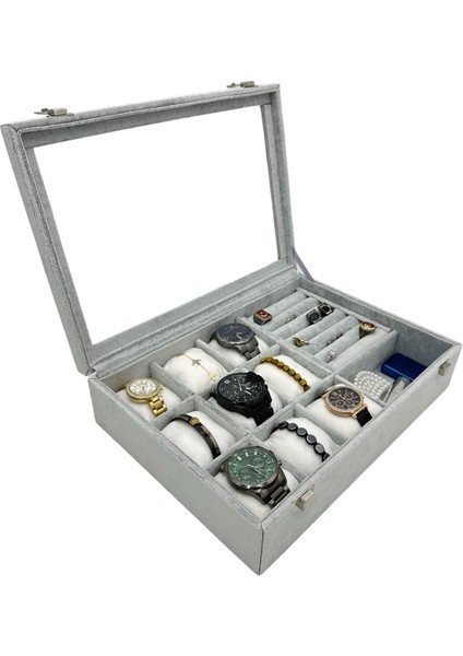 Gri Anfora Beyaz Yastıklı Yüzük, Takı ve Saat Kutusu