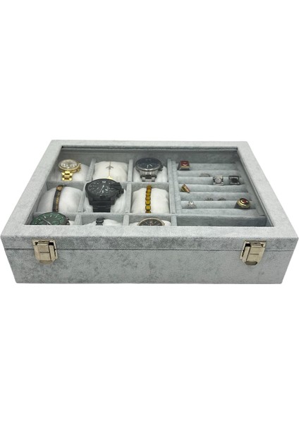 Gri Anfora Beyaz Yastıklı Yüzük, Takı ve Saat Kutusu modelleri