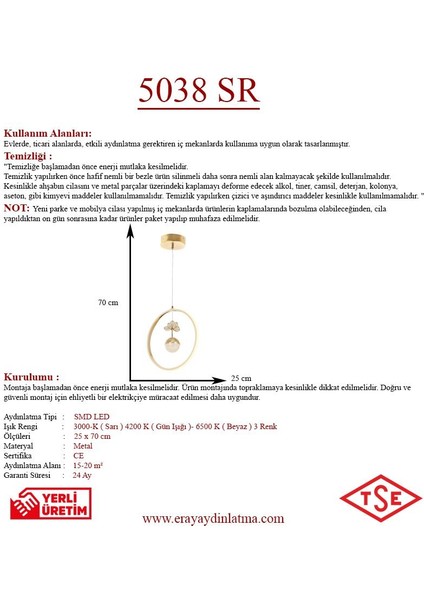 5038-25 LED Gold Avize(Beyaz Işık -Sarı Işık - Gün Işığı) modelleri