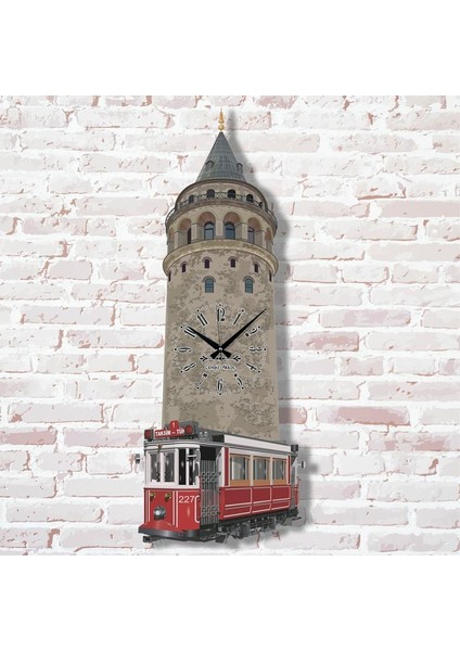 Kişiye Özel Galata Kulesi & Tramvay Tasarımlı Sallanan Sarkaçlı Saat KA07-1474