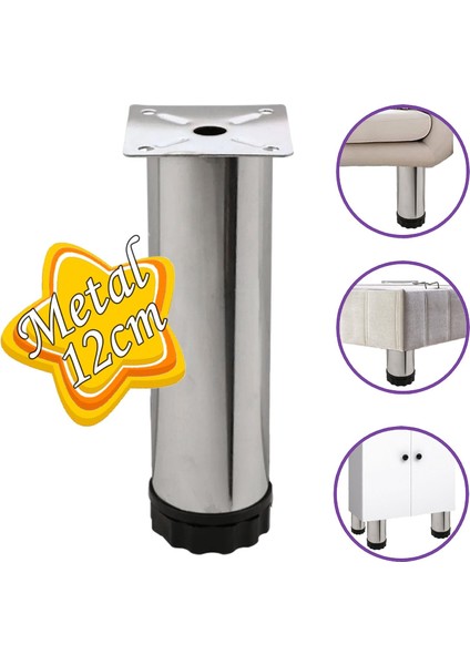 Metal Ayarlanabilir 12 cm Krom Destek Ayağı Mobilya Kanepe Baza Koltuk Dolap Sehpa Tv Ünitesi Ayağı