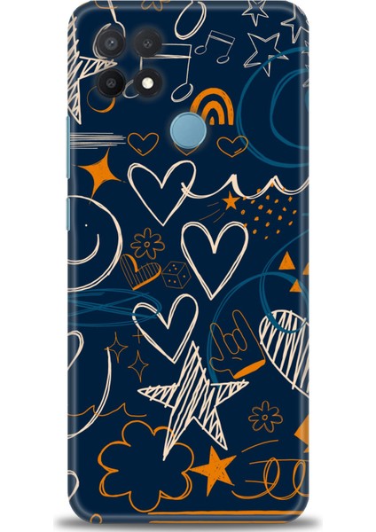 Oppo A15 Kılıf Hd Baskılı - Notalar ve Kalpler