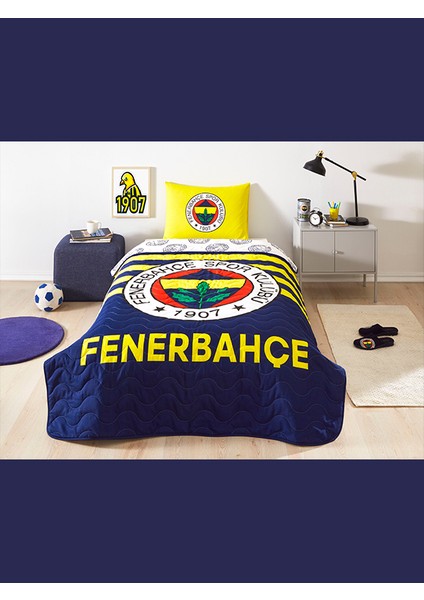 Lisanslı Yatak Örtüsü Seti Fenerbahçe Stripe Tek Kişilik