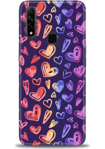 Oppo A31 Kılıf Hd Baskılı - Renkli Kalpler