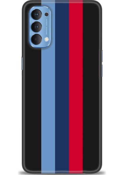 Oppo Reno 4 Kılıf Hd Baskılı - Bordo Mavi Çubuklar