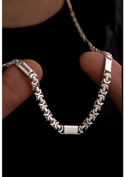 Erkek Gümüş Kolye - 6mm Parçalı Parlak Euro Kral Gümüş Kolye