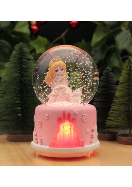 Frozen Şatolu Işıklı ve Müzikli Kar Küresi Büyük Boy - Pembe