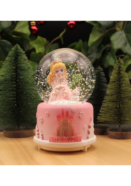 Frozen Şatolu Işıklı ve Müzikli Kar Küresi Büyük Boy - Pembe modelleri