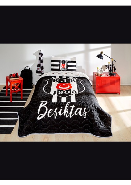 Lisanslı Yatak Örtüsü Seti Beşiktaş Stripe Tek Kişilik