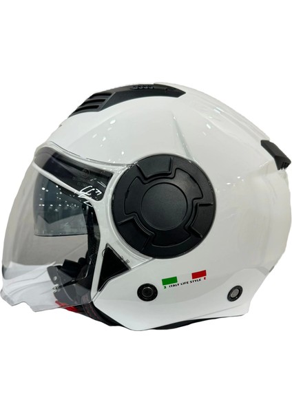 Kask Sway SW-766 Beyaz Çenesiz Güneş Gözlüklü