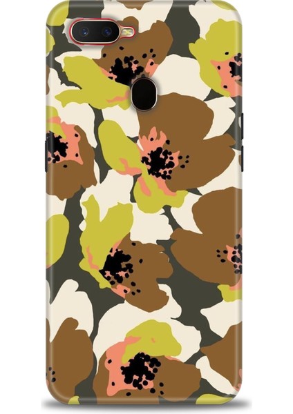 Oppo A12 Kılıf Hd Baskılı - Yeşil Kahve Çiçekler