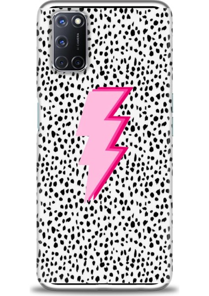 Oppo A92 Kılıf Hd Baskılı - Pembe Şimşek