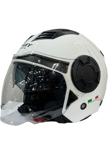Kask Sway SW-766 Beyaz Çenesiz Güneş Gözlüklü