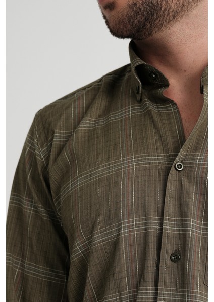Erkek Haki Uzun Kollu Pamuklu Gömlek Klasik Kesim Cepli fiyatları