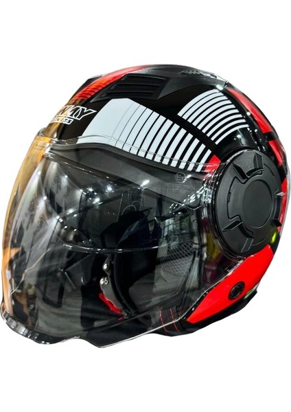 Kask Sway SW-766 Geko Black/red Çenesiz Güneş Gözlüklü