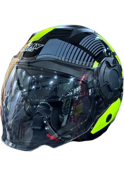 Kask Sway SW-766 Geko Black/yellow Çenesiz Güneş Gözlüklü