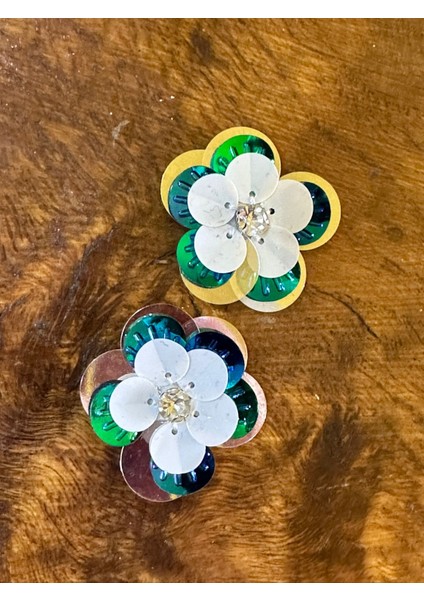 3 x 3 cm 2 Li Taşlı Payetli Çiçek Arma Yama Dikiş Hobi Aksesuarı