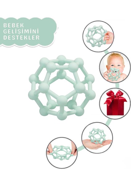 Meleni Baby 3'lü Set - Diş Kaşıyıcı El Topu - Silikon Bebek Diş Kaşıma Eldiveni - Kaktüs Bebek Dişlik