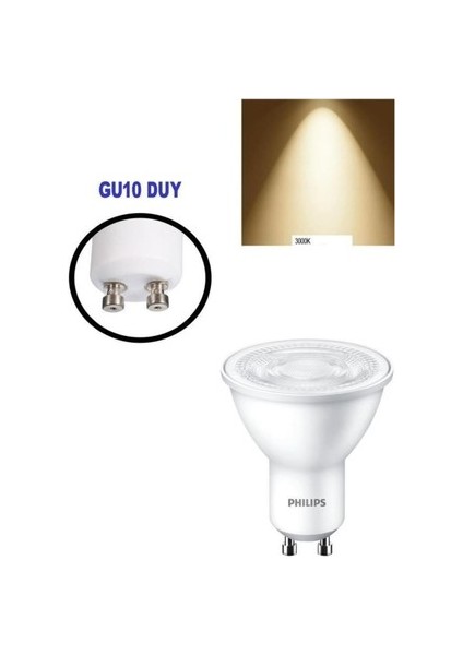 Phılıps Essentıal LED 4,5W/830 GU10 Duy Sarı LED Spot Ampul 6lı Paket