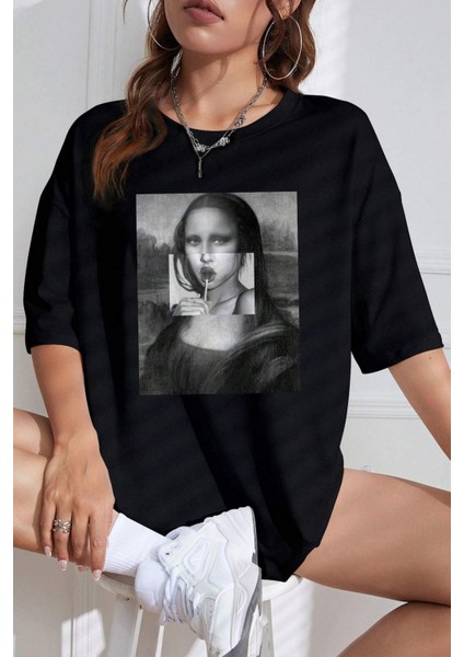 Unisex Mona Lisa Baskılı Tasarım Tshirt