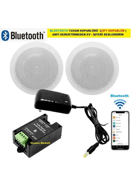 Bluetooth Özellikli Tavan Hoparlörü (Çift Hoparlör) Anfi Kullanmadan Ev-Işyerini Seslendirin