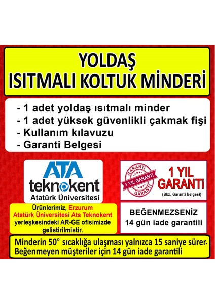 Jel Isıtmalı Oto Koltuk Minderi - Oto Koltuk Isıtıcı - Isıtmalı Minder - 15 Saniyede 50 Derece Koltuk Isıtma Minderi