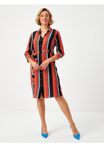 Çok Renkli Çizgili Gömlek Elbise 68269
