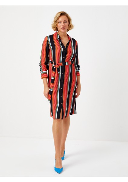 Çok Renkli Çizgili Gömlek Elbise 68269 fiyatları