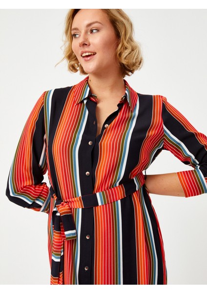 Çok Renkli Çizgili Gömlek Elbise 68269 fırsatları