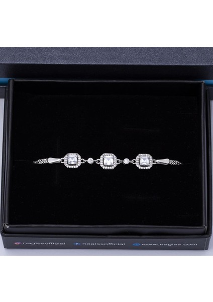 5 mm Kare Zirkon Taşlı 925 Ayar Gümüş Kadın Bileklik modelleri