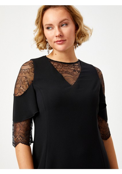 Dantel Garnili 3/4 Kollu Abiye Elbise 68107 fırsatları