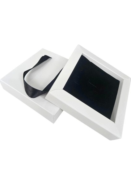 Beyaz 1 Adet Çekmeceli ve Çantalı Karton Kolye&mini Set Kutusu (12X12 cm )