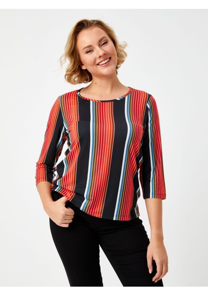Çizgili Yuvarlak Yaka 3/4 Kol T-Shırt 68669 fiyatları