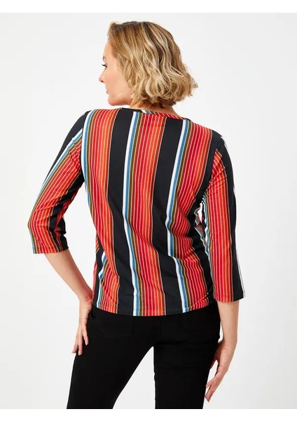 Çizgili Yuvarlak Yaka 3/4 Kol T-Shırt 68669 modelleri