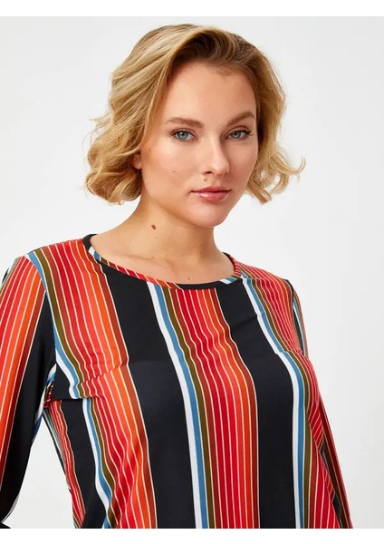 Çizgili Yuvarlak Yaka 3/4 Kol T-Shırt 68669 fırsatları