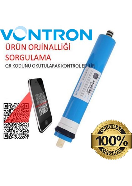 As Water Qr Kodlu Orijinal Vontron Membran 75GPD Kapasiteli Tüm Su Arıtma Cihazları ile Uyumludur