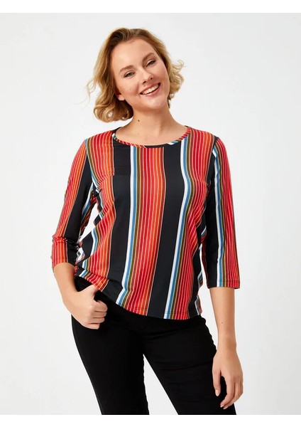 Çizgili Yuvarlak Yaka 3/4 Kol T-Shırt 68669 fiyatları