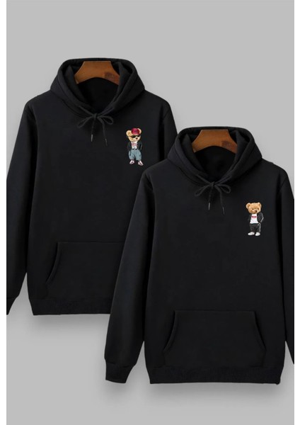 Unisex Tedy Tasarımlı Sevgili Kapüşonlu Sweatshirt 2'Li