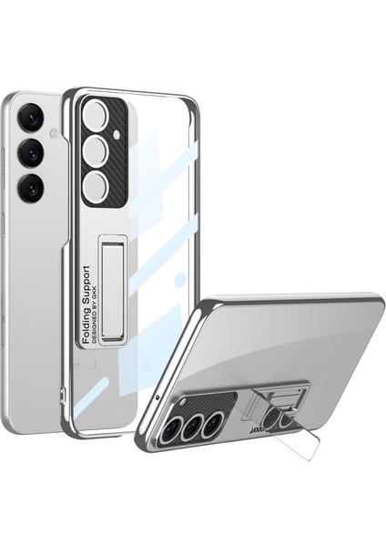 Samsung Galaxy S24 Plus Kılıf Standlı Arkası Şeffaf Mika + Ekran Koruyucu
