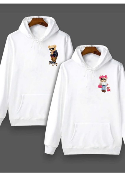 Unisex Tedy Tasarımlı Sevgili Kapüşonlu Sweatshirt 2'Li