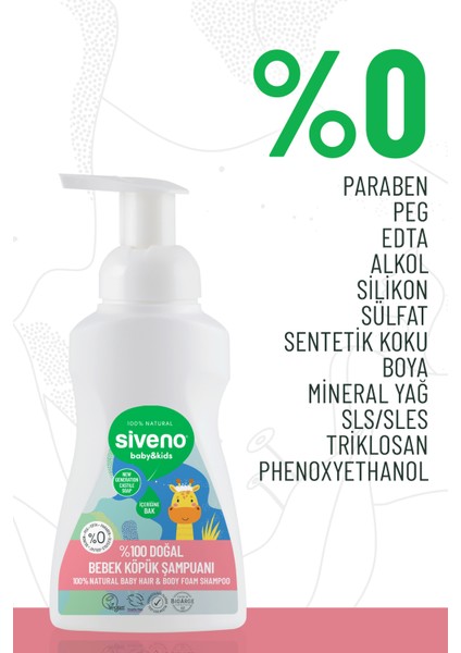 %100 Doğal Bebek Köpük Şampuanı Yenidoğan Saç ve Vücut İçin Nemlendirici Bitkisel Vegan 250 ml X 2 Adet